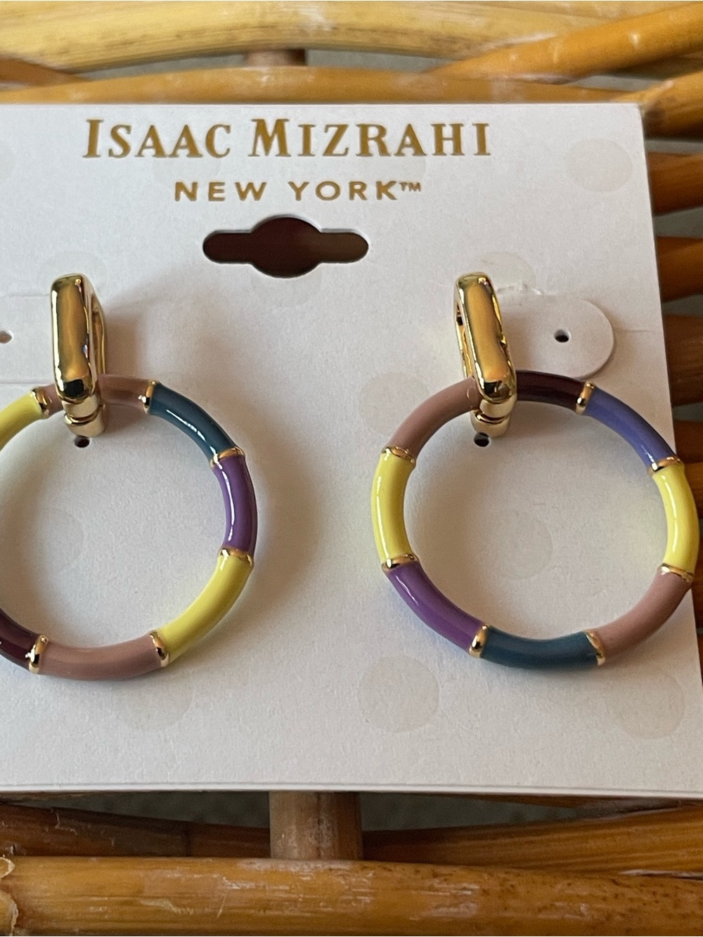 Isaac Mizrahi New York Colorblock Enamel Hoop Earrings Gold Tone NWT